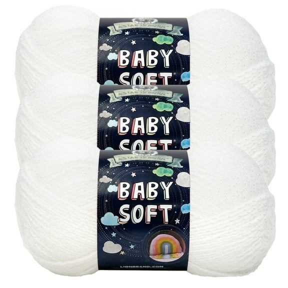 Lion Brand Yarn Baby Soft White Pompadour Light Acrylic, Nylon, Rayon Yarn 3 Pack