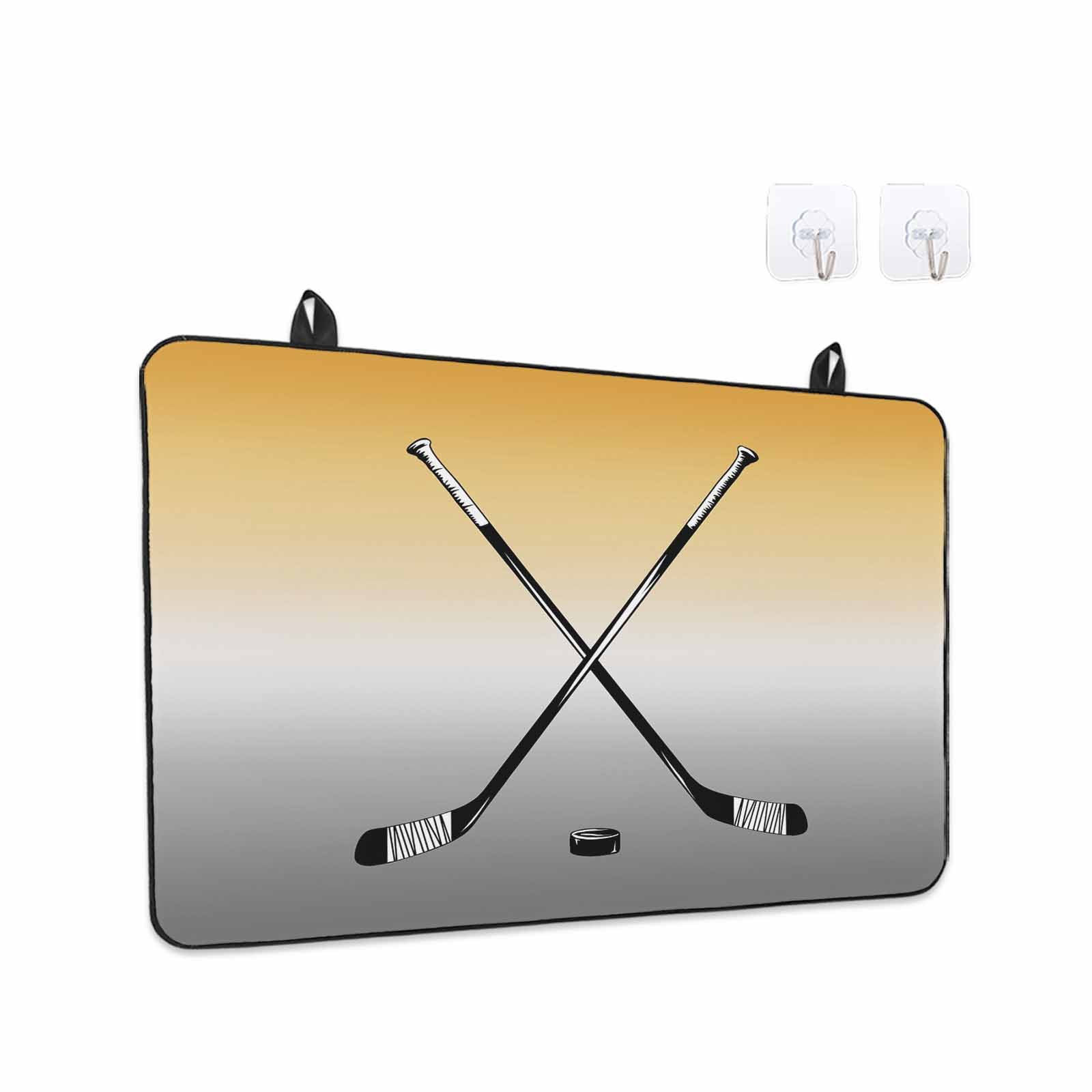 Yellow Gray Ombre Stove Top Cover for Electric Stove, Heat-proof & Non Slip Glass Top Stove Cover Protector, Black Hockey Sticks Minimalist Style Kitchen Flat Cooktop Rubber Mat 24x21 Inches