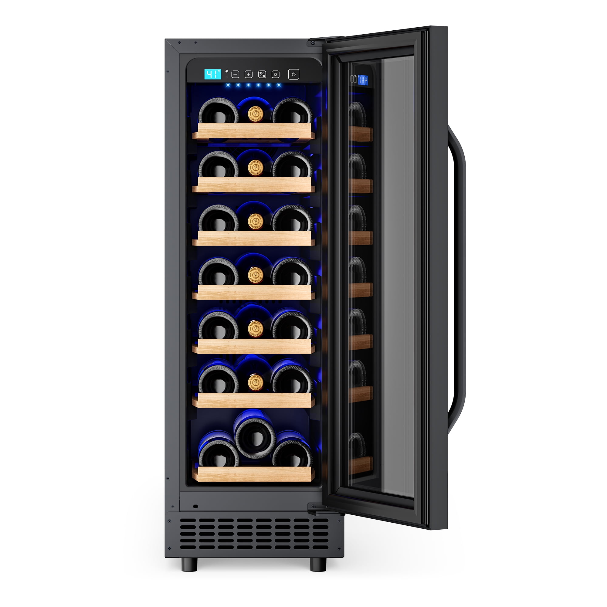 AVAHUM 12 Inch 21-Bottle Under Counter Wine Refrigerator, Slim Built-In or Freestanding Wine Cooler, Curved Handle