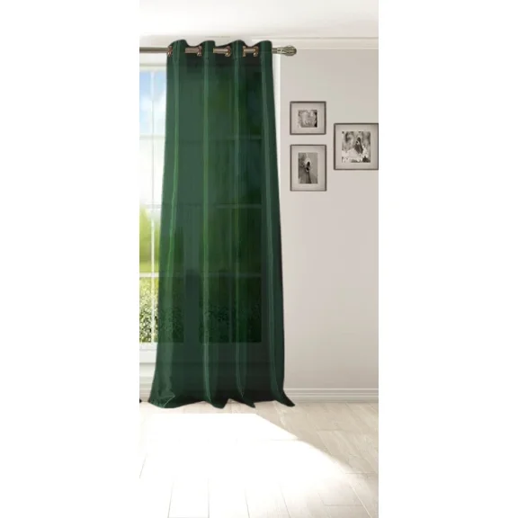Gorgeous Home Linen 1 Panel Myra Forest Green Semi-Sheer Faux Silk Antique Grommets Window Curtain 108in Extra Long