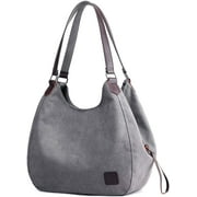 PlasMaller Fashion Women's Multi-pocket Cotton Canvas Handbags Shoulder Bags Totes Purses, Grey