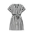 thumbnail image 4 of Summer Dresses for Women 2025, Women And Linen V-neck Button Up Shirt Cardigan Belt Striped Shirt Dress With Pocket(Black,S), 4 of 8