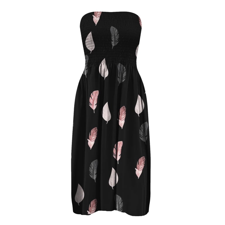 DailyTrove Women's Graphic Print Strapless Midi Dress, Short Sleeve, Casual  Festival & Beach Wear, Stretchy Polyester Blend, Fit & Flare - Walmart.com