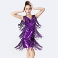 thumbnail image 2 of Telankuip Womens Trendy Fringe Sequin Latin Dance Short Dress for Party Performance Stage Show Ballroom Tango Outfit V-Neck Sleeveless Solid Color Sparkling Mini Dresses Purple XL, 2 of 3