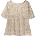 thumbnail image 3 of Womens Boho Tops Loose Lightweight Gauze 3/4 Sleeve Blouses Linen Fit Floral Embroidered Clothes Casual Summer Flowy Long Shirts, 3 of 3