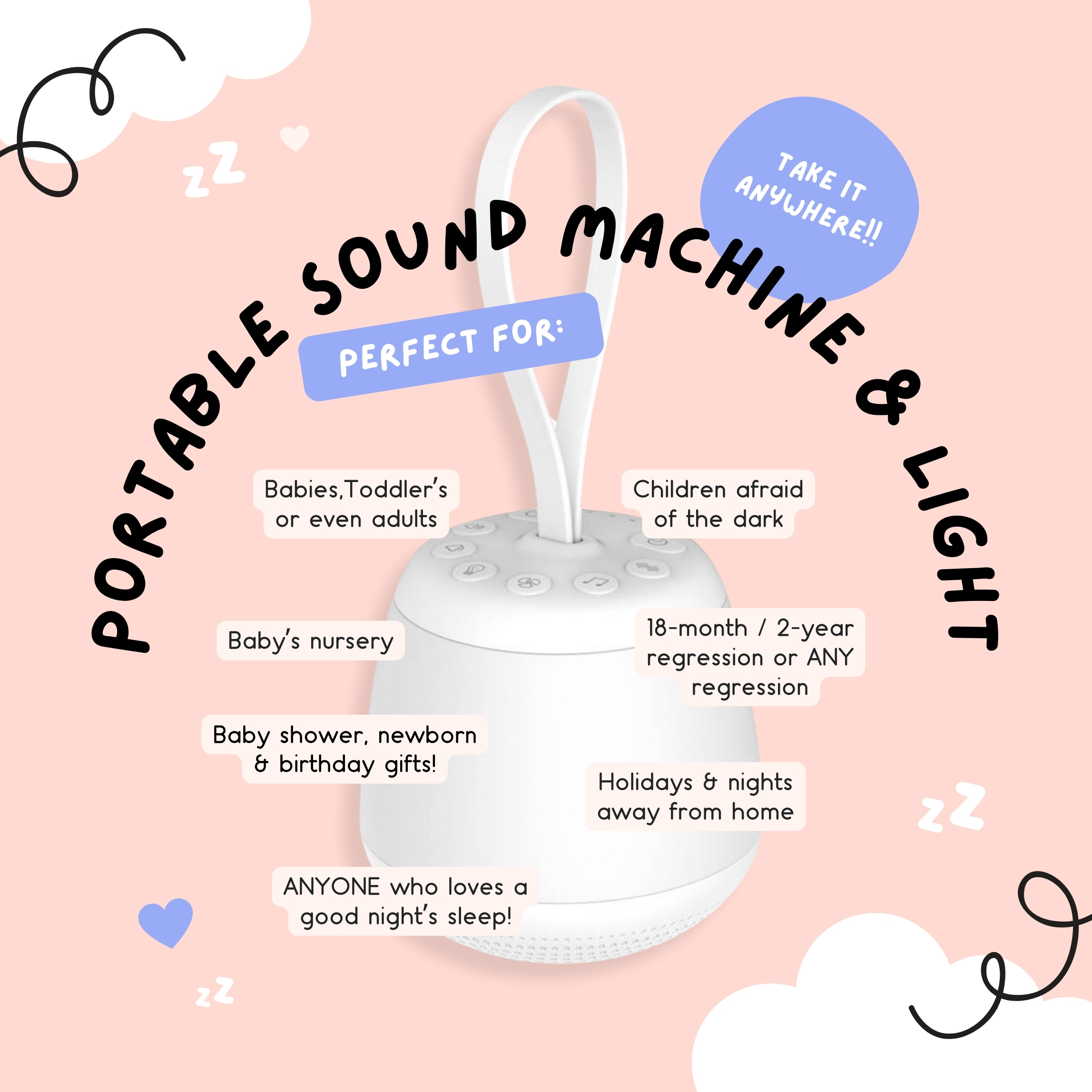 The Midwife Mumma Portable Baby Sound Machine with Red Night Light and Noise Machine for Baby Sleeping with Soothing Sounds and Timer