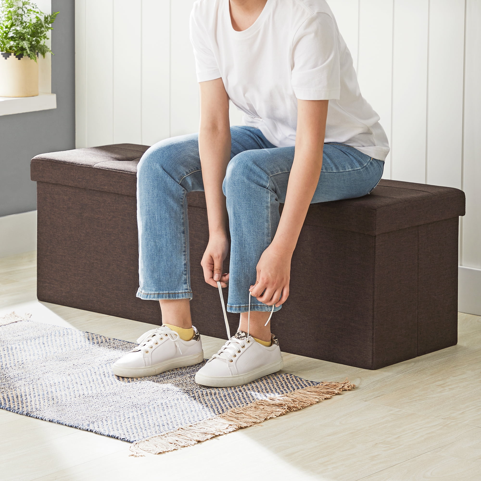 SONGMICS 43" Storage Ottoman Bench Hold up to 660lb Ottoman with Storage Brown