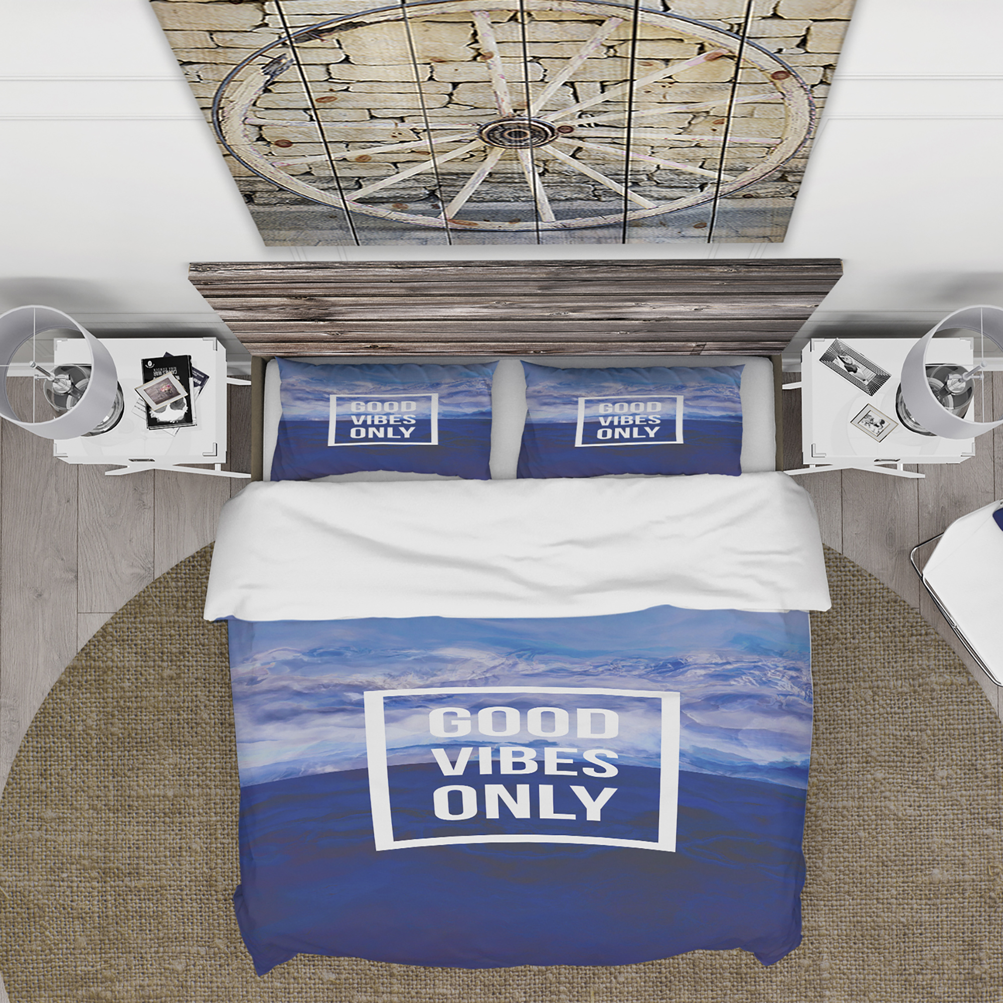 Designart 'Good Vibes Only on Blue Abstract Background' Abstract Duvet Cover Set