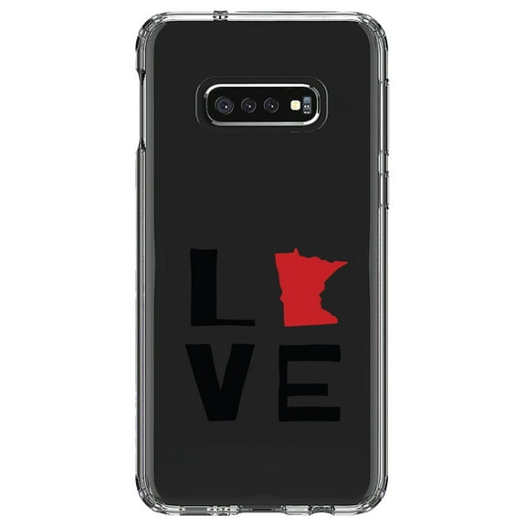 DistinctInk Clear Shockproof Hybrid Case for Samsung Galaxy S10e (5.8" Screen) - TPU Bumper Acrylic Back Tempered Glass Screen Protector - Minnesota - Love Black & Red