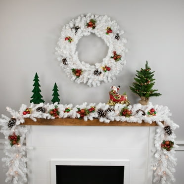 Northlight Pre-lit Snow White Artificial Christmas Garland - 9' x 12" - Clear Lights