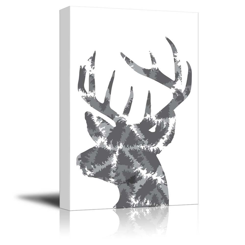 wall26 Through the Trees - Deer and Pine Trees Silhouette - Black and ...