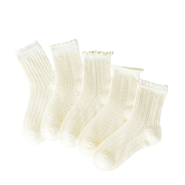 SGFCWSX 5PC Socks for Kid Girls Mid Length Athletic Wear Crew Socks Girls Socks Beige Size 3