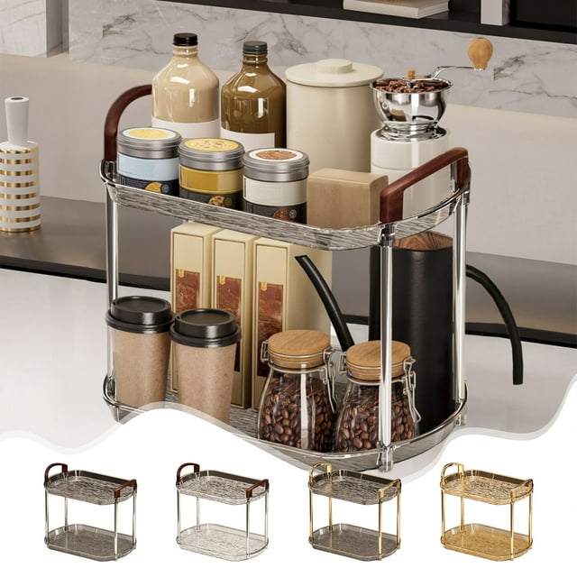 Estante para encimeras de baño | Estantería organizadora de plástico transparente transparente | Estilo japonés de 2 niveles | Multiusos para maquillaje, tocador, escritorio, taza, expositor