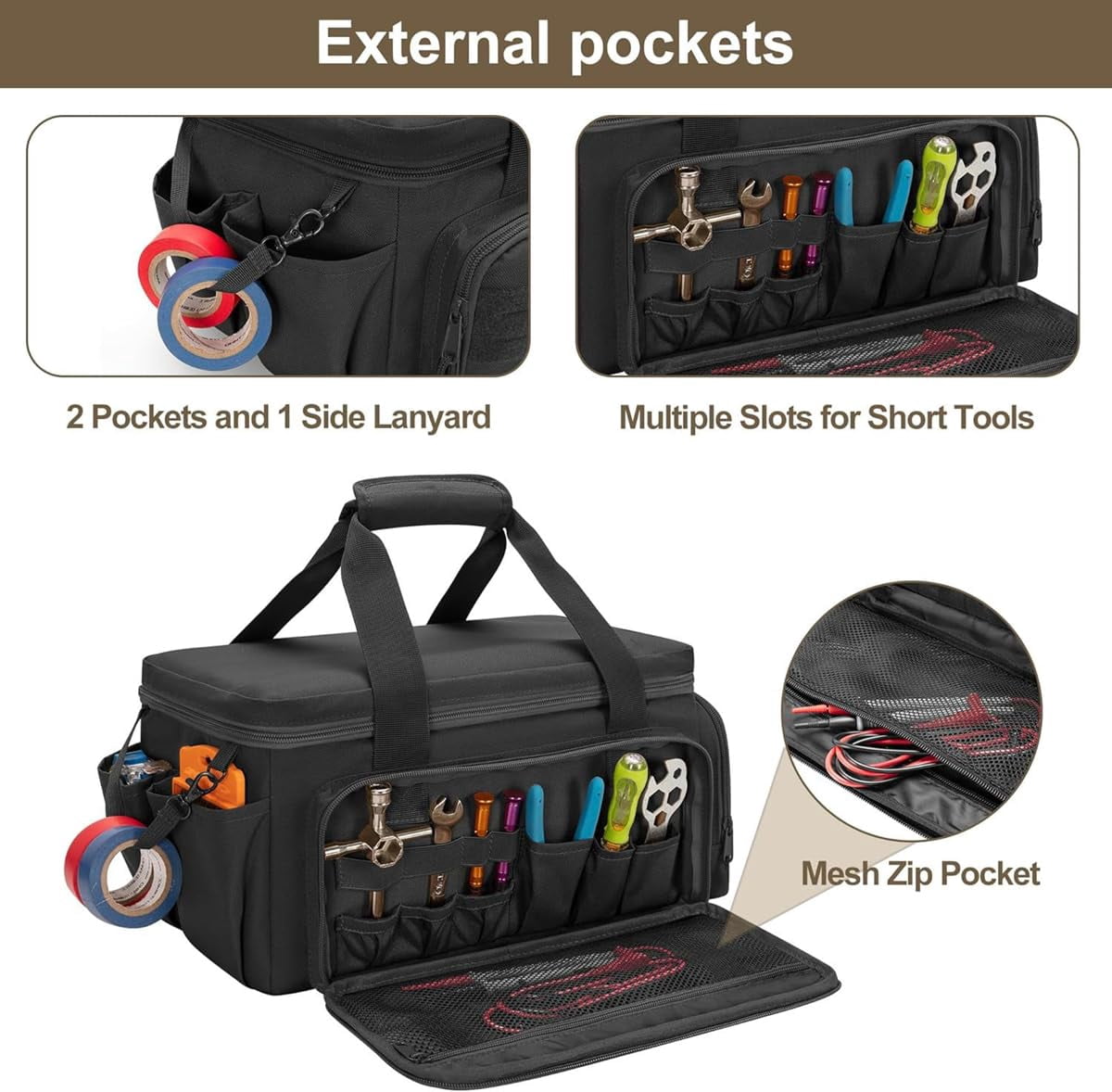 14-Inch Heavy-Duty Canvas Tool Bag, Large Wide-Mouth Utility Tote with Ergonomic Handle, Adjustable Shoulder Strap, Perfect for Electricians, Plumbers, Handymen