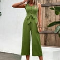 thumbnail image 4 of BONIXOOM Jumpsuits for Women Women's Pants Solid Mid Waisted Long Dance Casual Dress Active Fit Wide-Leg Dress Army Green 2XL, 4 of 9