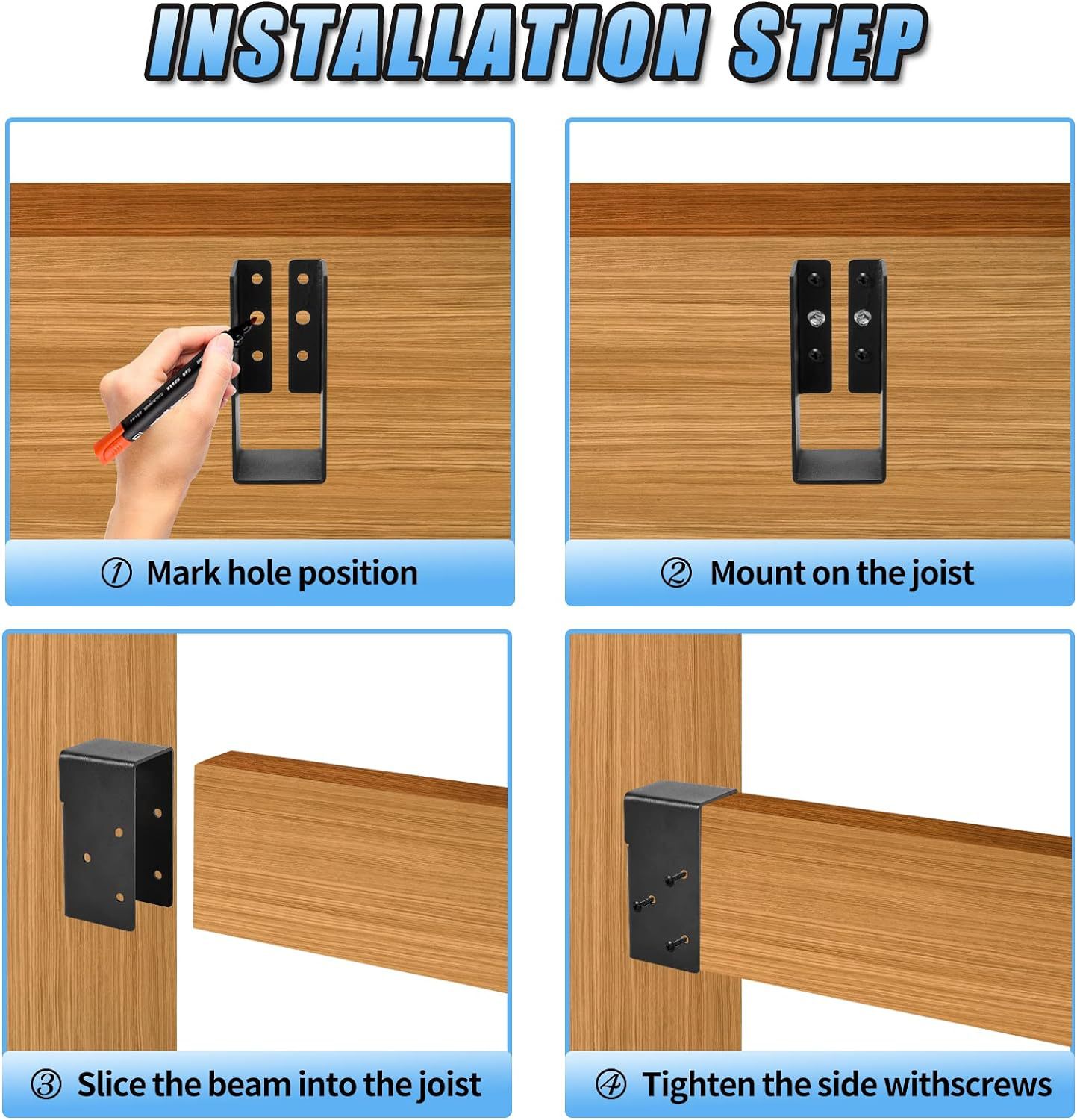 Concealed Joist Hangers, (4PCS),Outdoor Trim Concealed Flanges, for Beam,Swing, Handrail,Fence (10*4.5*5cm)