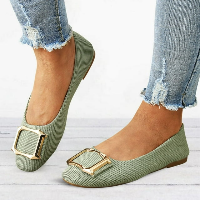 Chaussures Plates à Boucle Carrée pour Femmes, à Enfiler, Décolleté Peu Profond, Chaussures Simples, Chaussures Décontractées, Chaussures de Travail