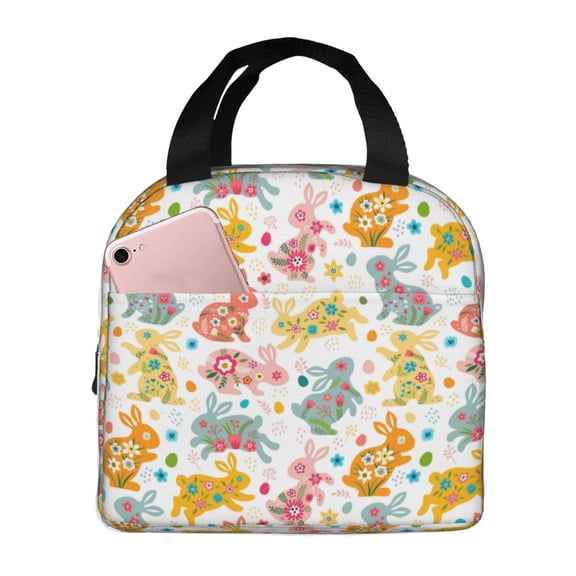 Naloa Boho Bunny Print Lunch Box for Women Men,Insulated Lunch Bag,Lunchbox,Thermal Leakproof Cooler,Reusable Lunch Tote Bag for Work School Travel Picnic