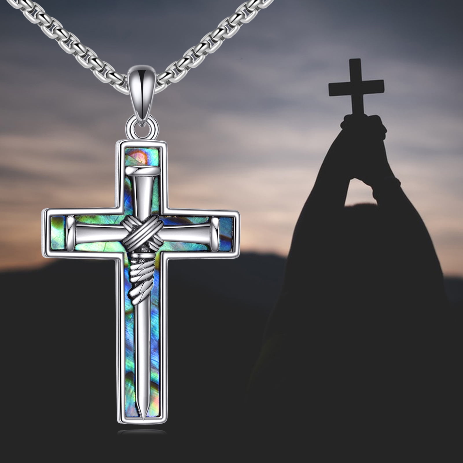 Crucifix Necklace Sterling Silver Nails Cross Pendant Christain Cross Jewelry Jesus Gift for Women Men
