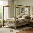 thumbnail image 2 of Furniture of America Rosedale Modern Metal X-Cross Canopy Bed, Full Size, Black, 2 of 14