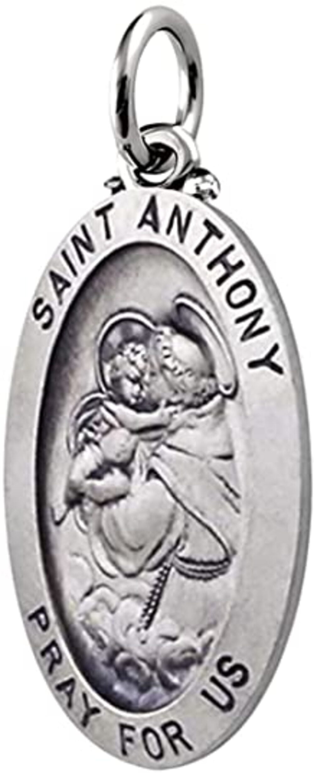 US Jewels Men's 925 Sterling Silver Saint Anthony Oval Pendant, 26mm