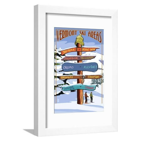 Vermont - Ski Areas Sign Destinations Skiing Travel Advertisement Framed Print Wall Art By Lantern