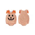 thumbnail image 2 of RUINIXCW Newborn Baby Girl Halloween Outfit Gingham Plaid Bubble Romper Funny Ghost Pumpkin Grimace Embroidery Sleeveless Bow Bodysuit Jumpsuit  Playsuit, 2 of 9