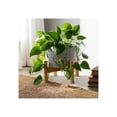 thumbnail image 3 of Flower Pot for Home Decor Planter with Wooden Stand - Ceramic Indoor Plant Pot for Garden Styling, Patio, and Hallway - Accent with Textured Design Living Room Decor - 6", Ivory & Tan, 3 of 14