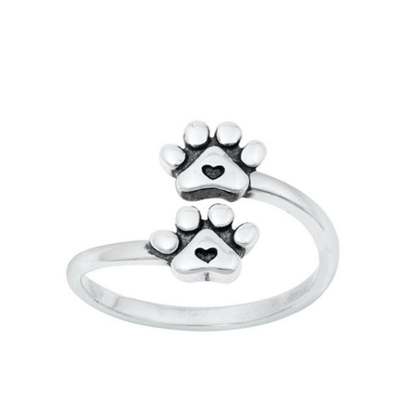 Sterling Silver Oxidized Paw Print Heart Adjustable Band Toe Midi Ring 925 New Jewelry Female Unisex