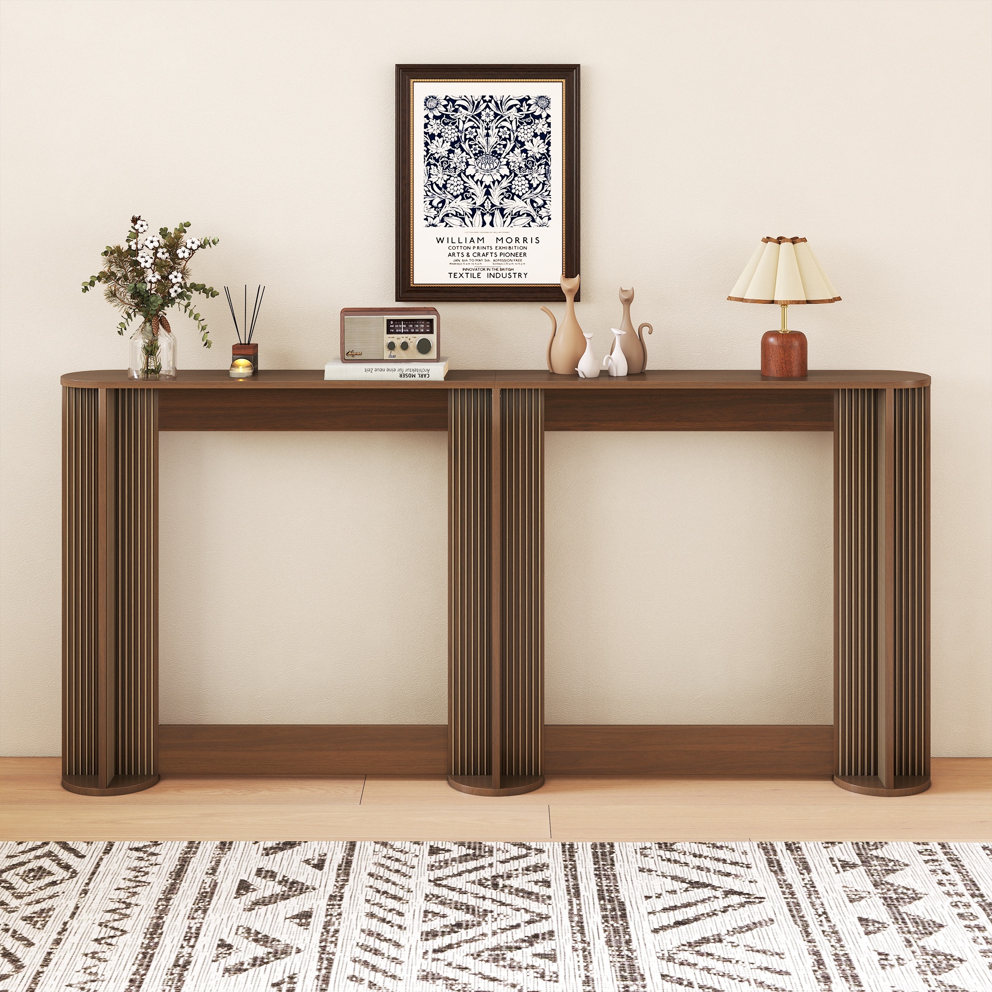 IQCNGVX 71 Inch Narrow Console Table Behind Couch Mid-Century Modern Fluted Skinny Entryway Table Long Slim Sofa Table for Hallway Living Room