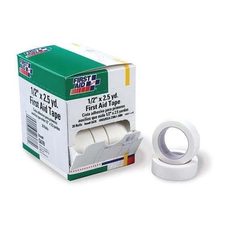First Aid Tape, White, 1/2inW, 2-1/2yd., PK20 40JH09