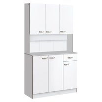 Kitchen Buffet with Hutch, White Pantry Cabinet, 71" Storage, 6 Doors, Adjustable Shelves, Drawer