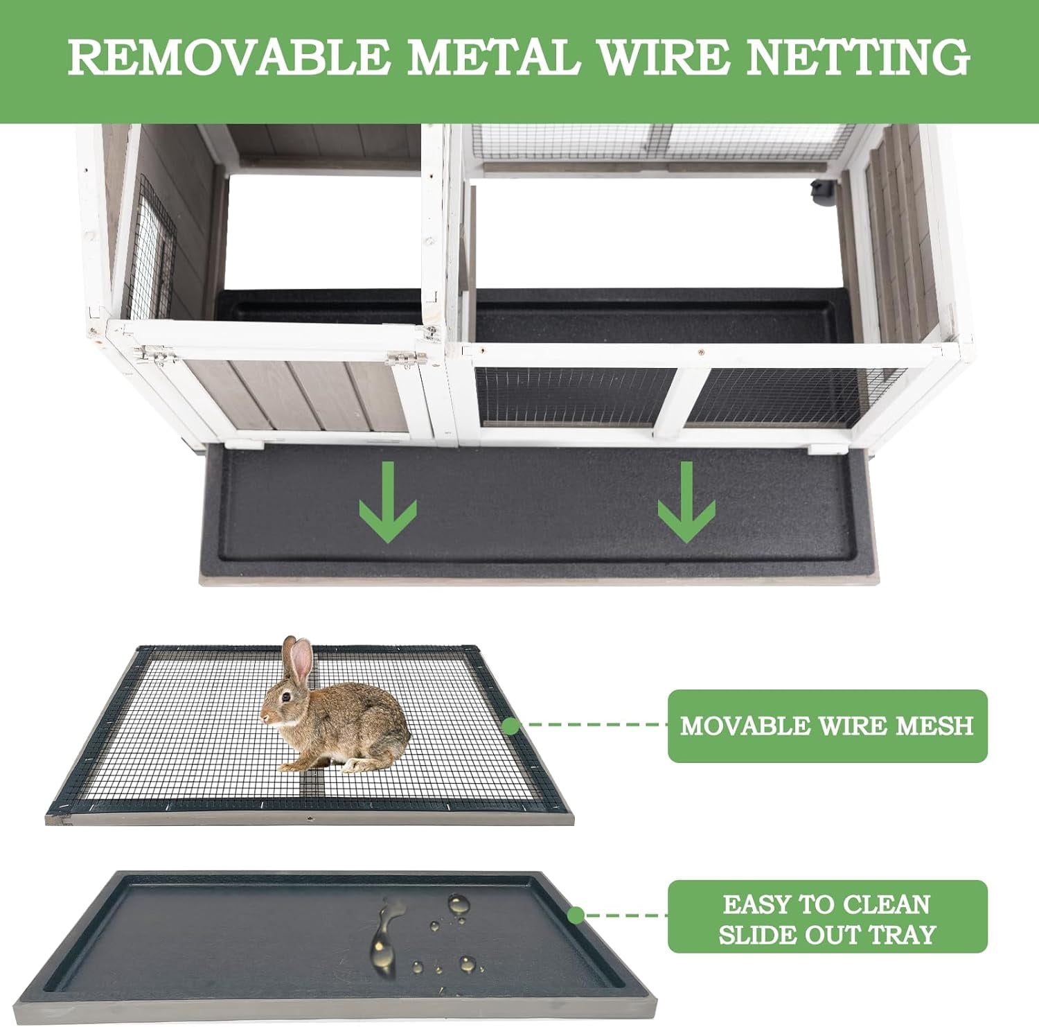 Gowoodhut Rabbit Hutch Indoor and Outdoor with 4 Wheels,Wooden Rabbit Cage  for 1-2 Rabbits,Bunny Hutch with Asphalt Roof Suitable ,Grey