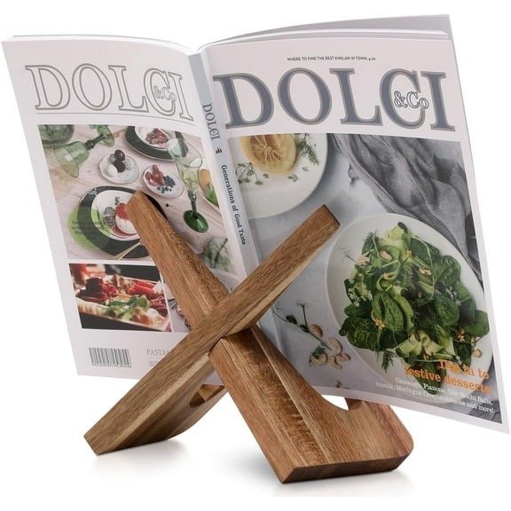 Comfify Acacia Wood Cookbook Stand, Traditional Countertop Recipe Book and Tablet Holder, Brown