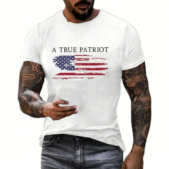 Bibfish Mens Tshirts Casual USA Flag Print Summer Crewneck Short Sleeve Tee Shirts Patriotic Pride Graphic Pullover Tees Tops For Men