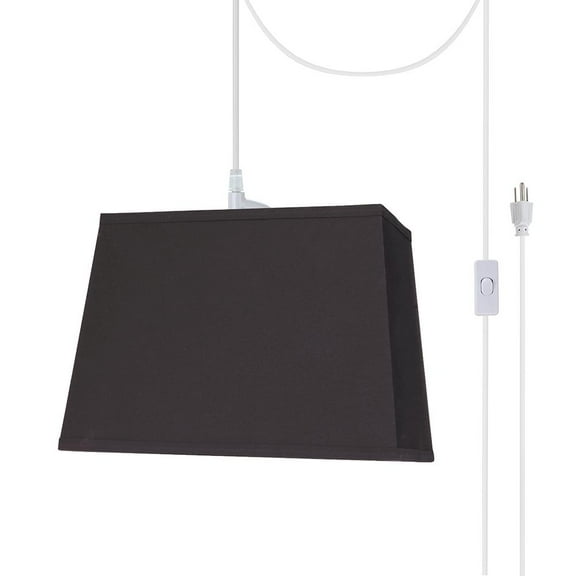 Aspen Creative 76081-21 One-Light Plug-In Swag Pendant Light Conversion Kit with Transitional Hardback Rectangle Fabric Lamp Shade, Black, 14" width