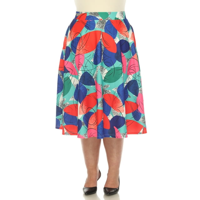 White Mark Jupe Midi Évasée Vintage à Imprimé Feuilles pour Femmes Grande Taille