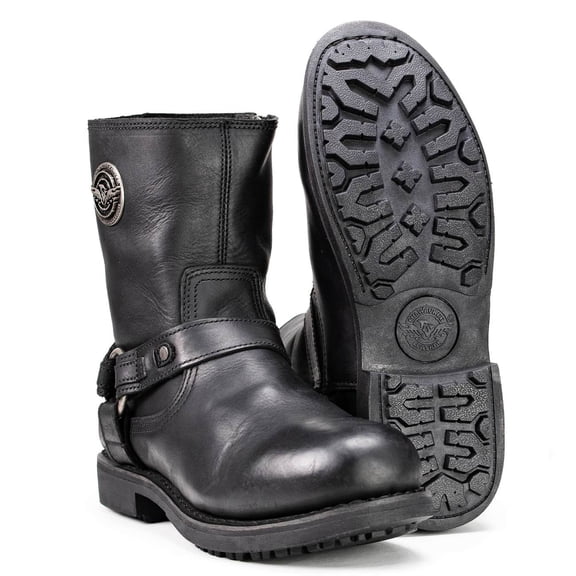 Milwaukee Leather MBM9042 Men's Black Ruf Leather Short Harness Motorcycle Boots w/ Inside Zipper 11