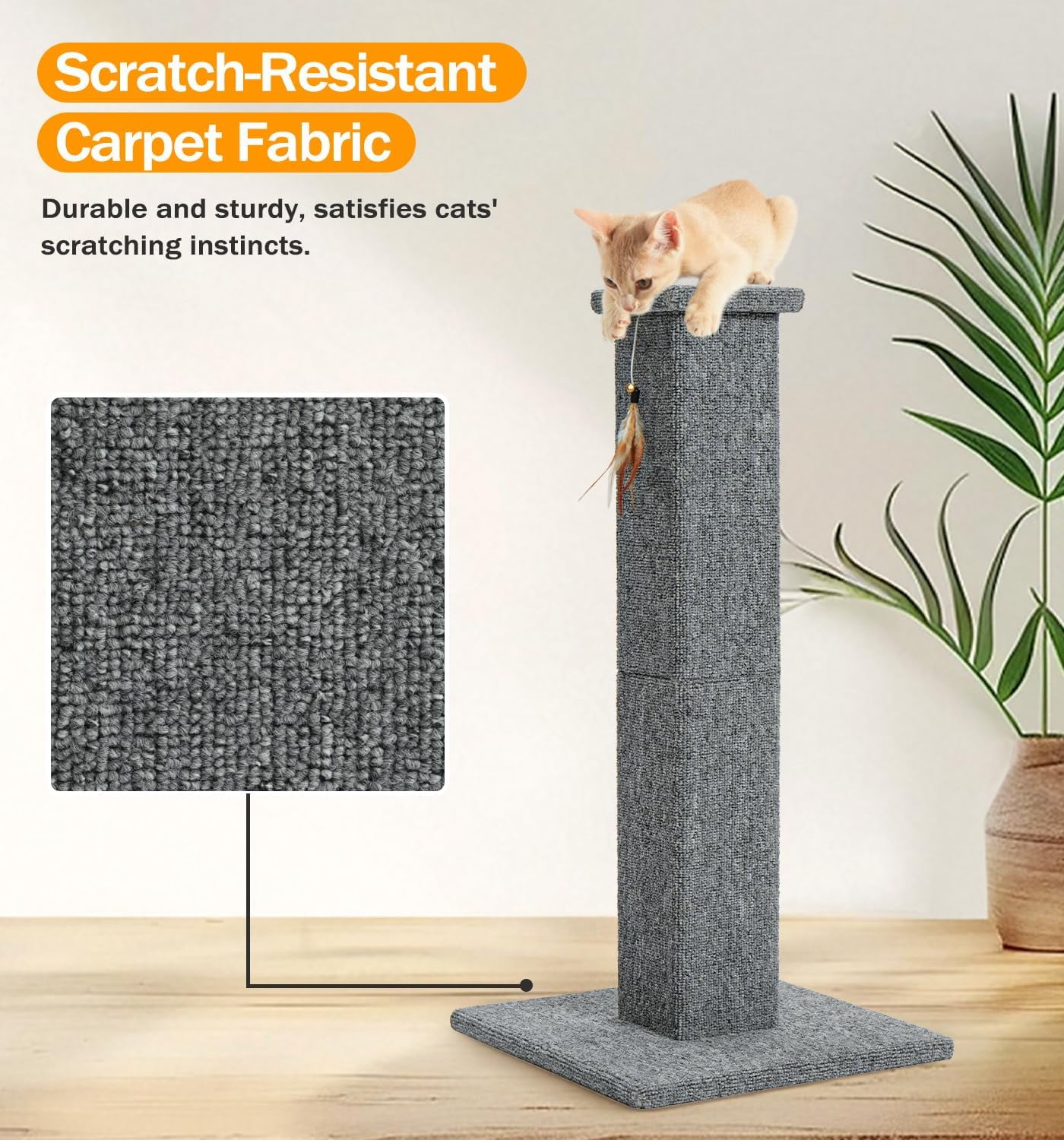 s  Scratching Post, 32 Inch Carpet Covered  Scratcher with Kitten Toy, Tall Scratching Post for Indoor Cats Adults and Kittens,