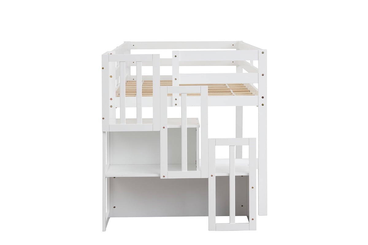 Lowestbest-Staircase Loft Bed with Stairs Storages, Twin Size Solid Wood Bunk Bed for Kids, White Lowestbest-Staircase Loft Bed with Stairs Storages, Twin Size Solid Wood Bunk Bed for Kids, White