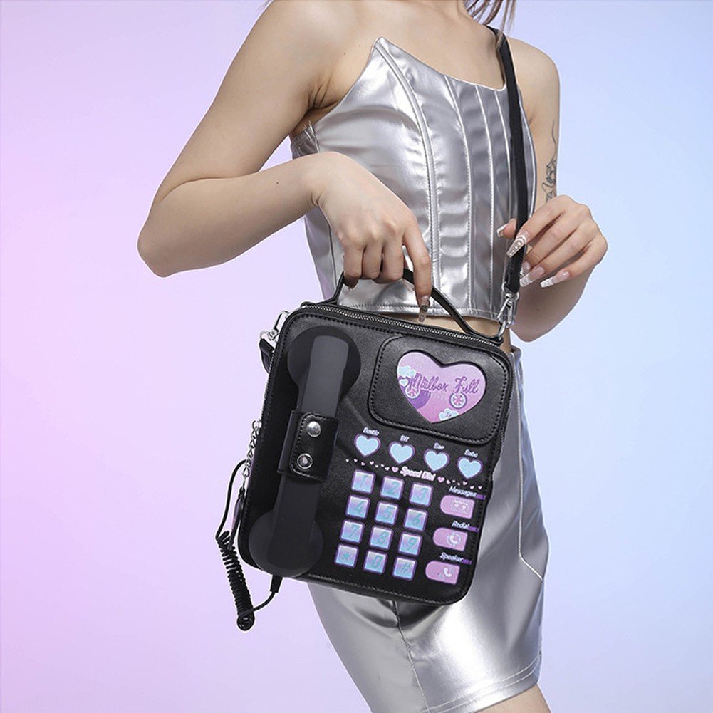Jiibva Novelty Telephone Shaped Shoulder Bag Funny Retro Phone Design Crossbody Bag Personalized Handbags Purse for Women