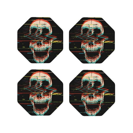 

Tideii Glitch Screaming Skull for Leather Coasters 4 Pieces Anti-fouling and Anti-scalding Decorative Coasters Suitable for Restaurants Kitchens Coffee Shops-Octagon