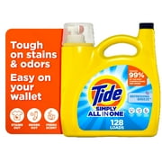Tide Simply Liquid Laundry Detergent, Refreshing Breeze, 168 fl oz, 128 Loads
