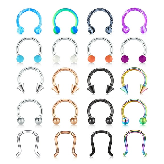 LAURITAMI 20Pcs 16G Septum Rings For Women Septum Horseshoe Nose Hoop Rings Piercing Jewelry