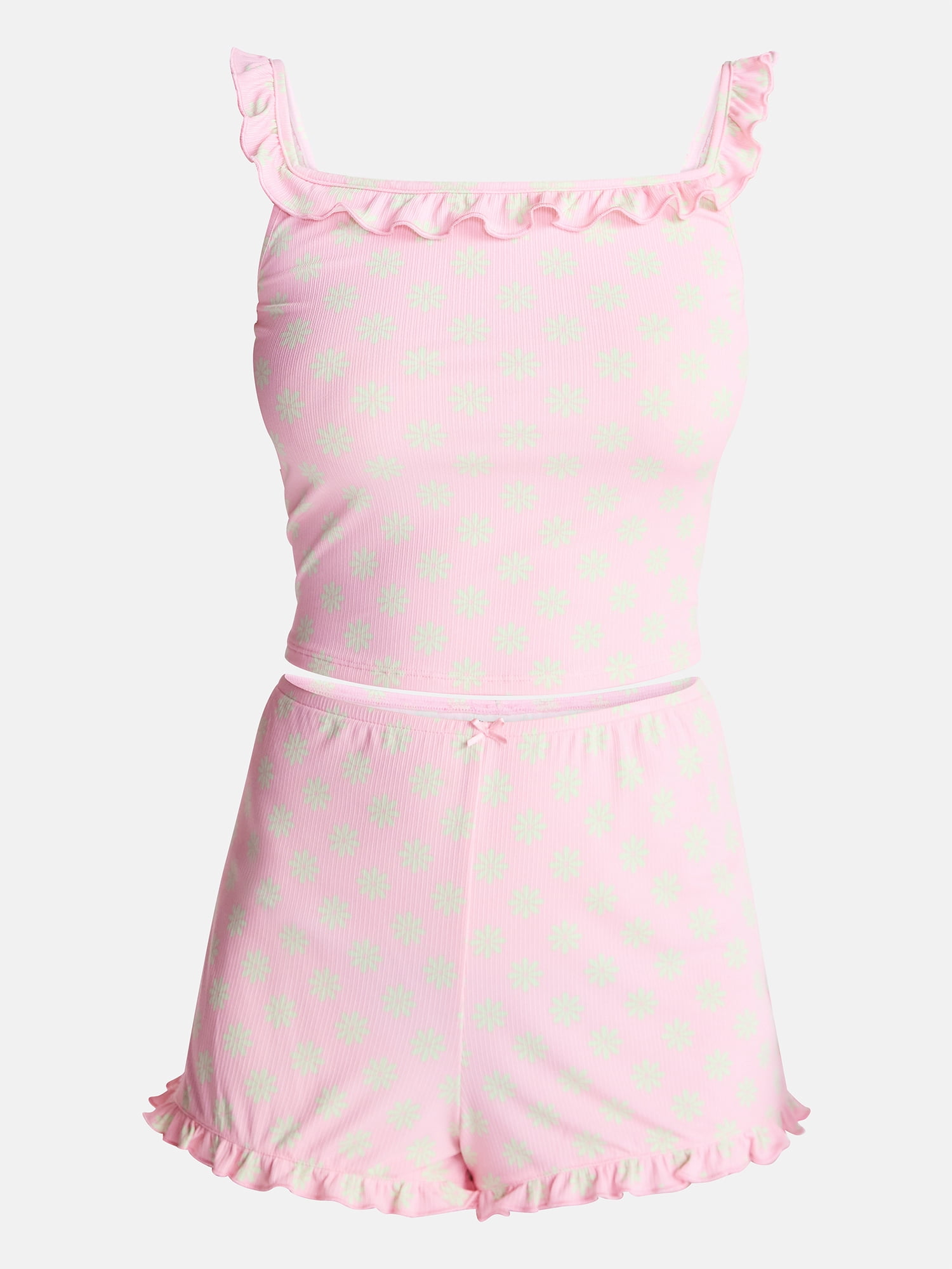 No Boundaries Ruffle Tank Top and Shorts Sleep Set, 2-Piece, Women's XS-XXL