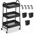 thumbnail image 1 of Carrito de Almacenamiento de Metal, 3 Niveles de Almacenaje, Carrito Organizador de Maquillaje con 4 Ganchos y 3 Pequeñas Cestas Colgantes para Oficina, Baño, Salón Cocina, 1 of 24
