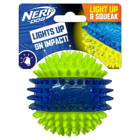 Nerf Dog LED Light Up Dental Spikes Squeak Ball Dog Toy, 2.7 inches