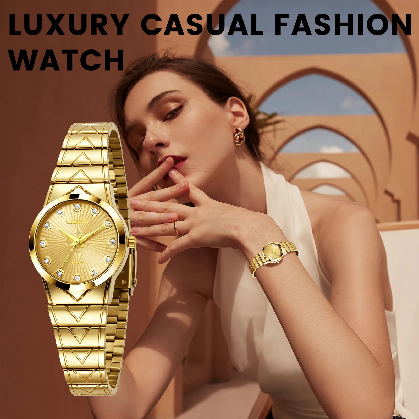 LIEBIG Small Gold Watches for Women Easy Read Ladies Quartz Wrist Watch 3ATM Waterproof Fashion Luxury Female Womens Watch
