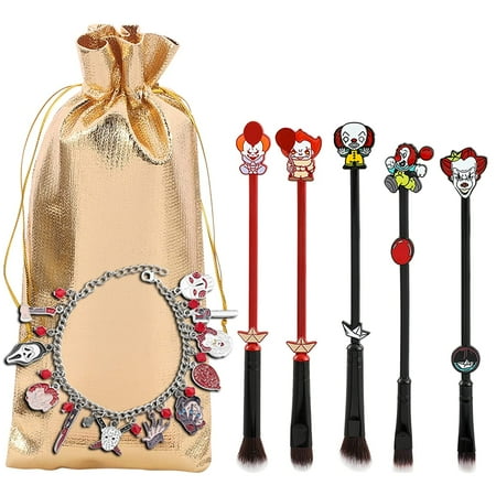 Nightmare Before Christmas Makeup Brushes - 5pcs Corpse Bride Anime Make Up Brush Set Silver Drawstring Bag Included