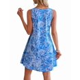 thumbnail image 3 of Summer Dresses for Women Beach Lace V-Neck Sundresses Casual Tropical Print Sleeveless Short Dress Blue XXL, 3 of 7